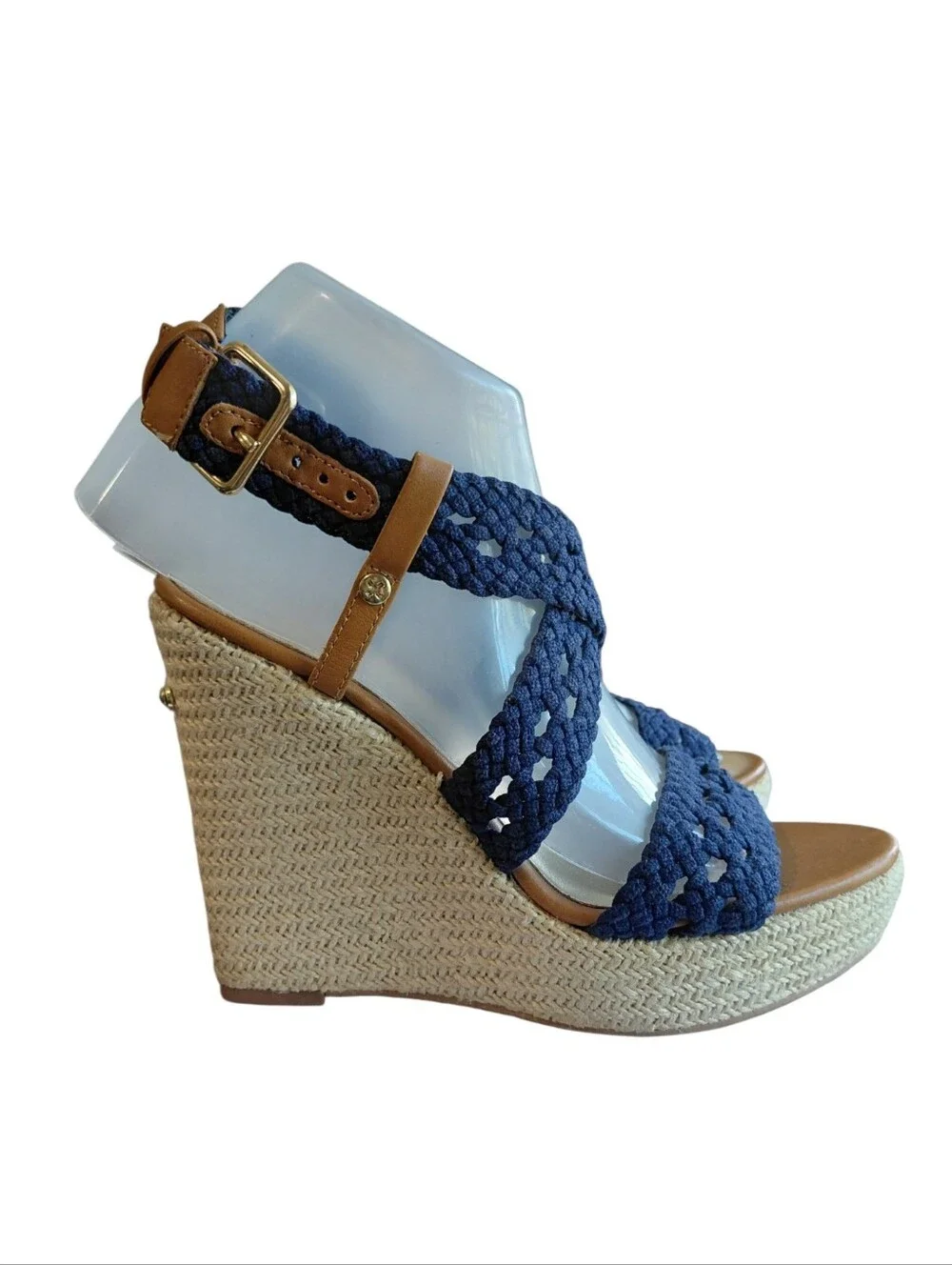 Lilly Pulitzer Blue Braided Platform Espadrille Wedge Sandals Size 6.5